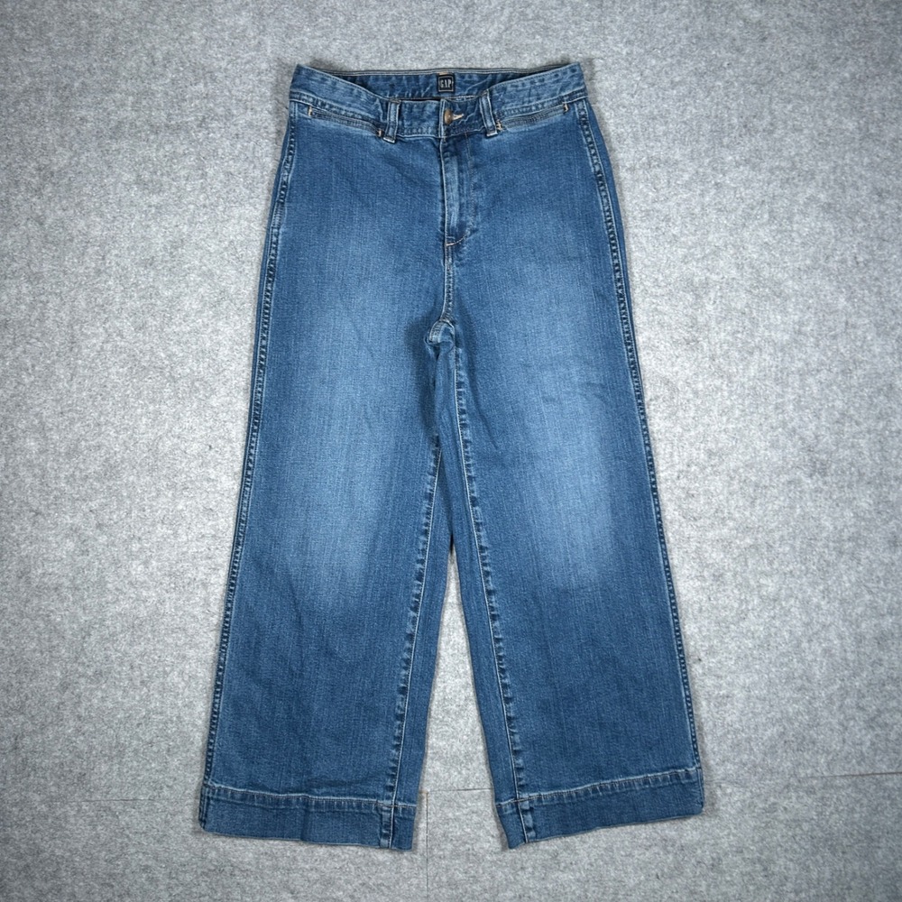 GAP Denim Jeans Womens 27 Blue Wide Leg High Rise Cropped Casual Boho